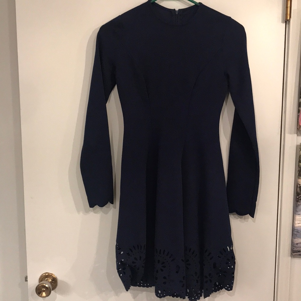 Navy Blue dress. Scalloped cut out hem. Small.